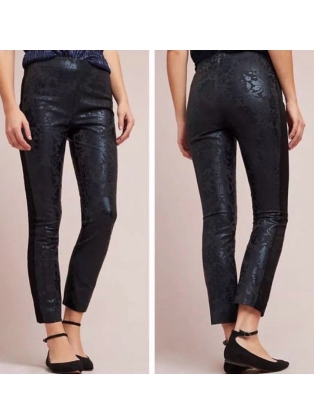 Anthropologie Essential Skinny Foil Tuxedo Pants Black 8